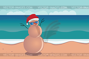 Christmas sandman on beach - vector clipart