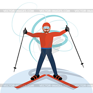 Man riding on ski - vector clipart