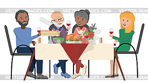 Thanksgiving dinner table and people - vector image