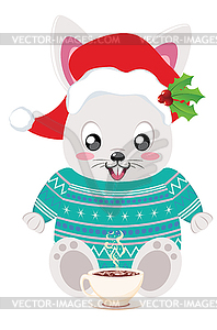 Winter bunny in Santa hat - vector clipart