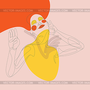 Woman smiles closed eyes line art - vector clipart