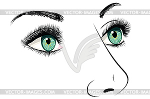 Girl face with green eyes and long lashes - vector image