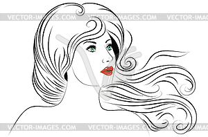 Girl face with green eyes and long lashes - vector clipart