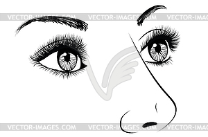 Line art detailed girl portrait - vector image