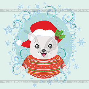 Santa white bear in winter clothing - vector clip art