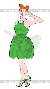 Ginger girl with victory hand sign pop art - vector clipart / vector image