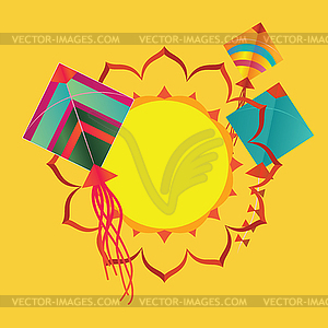 Makar sankranti design with kites - vector clipart