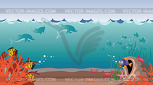 Underwater coral reef and cave - vector clipart