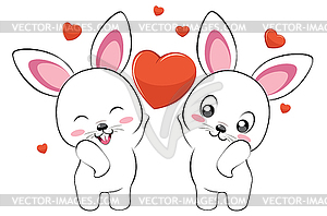 White bunny couple with heart - vector image