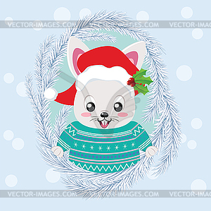 Winter bunny in Santa hat - vector clipart / vector image