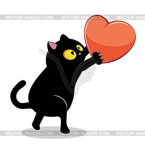 Black cat holding heart - royalty-free vector image