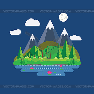 Green hills and mountains flat - vector EPS clipart