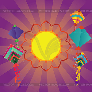 Makar sankranti design with kites - vector clipart