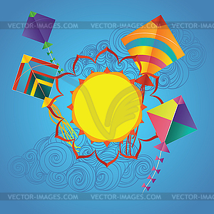 Makar sankranti design with kites - vector image