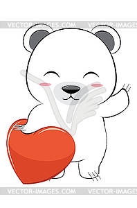 Белый медведь и красное сердце - векторизованное изображение клипарта