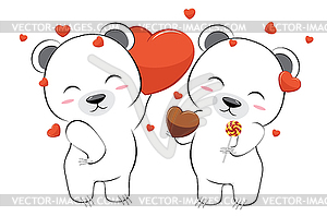 Couple of White bears with hearts - vector image