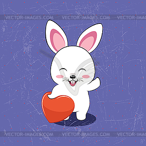 White bunny with heart card - vector clipart