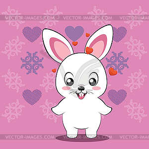 White bunny with heart card - vector image