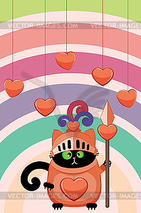 Black cat love knight - vector image