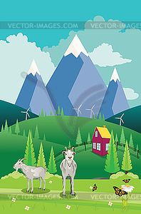 Goats on mountain hills - vector clip art