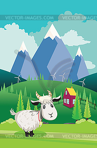 Goats on mountain hills - vector image