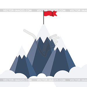 Mountains with red flag - vector clipart