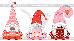 Three valentine gnome girls - vector clipart