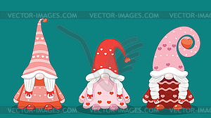 Three valentine gnome girls - vector image