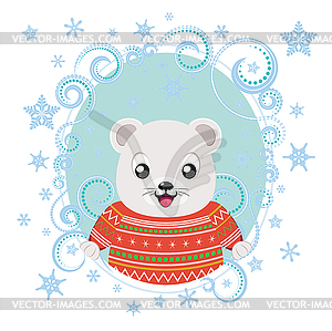 Белый медведь в зимней одежде - изображение в векторном формате