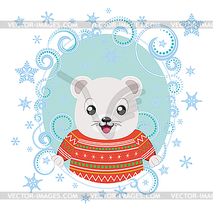 White bear in winter clothing - vector clip art