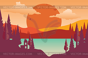 Simple retro sunset landscape - royalty-free vector clipart