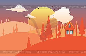 Simple retro sunset landscape - vector image