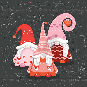 Three valentine gnome girls - vector clipart