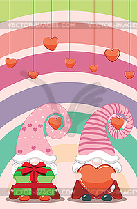 Valentine couple of gnomes - vector clip art