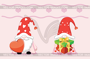 Valentine couple of gnomes - vector image