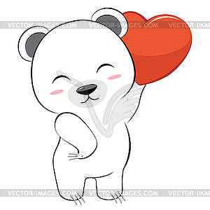 White bear and red heart - vector image