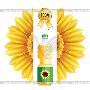 Подсолнечное масло бутылка и цветок - изображение в формате EPS