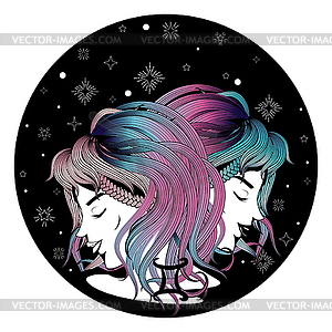 Gemini zodiac girls - vector clip art