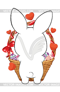 White Bunny with Easter eggs - vector clipart