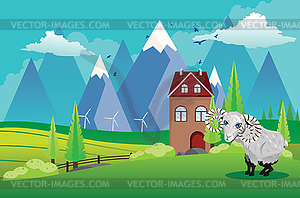 Goats on mountain hills - vector image