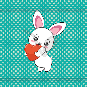 White bunny with heart card - vector clipart