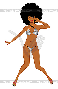 Dark skinned girl in leopard bikini - vector clipart