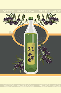 Olive oil bottle and branch - vector clipart