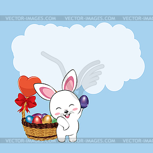 White Bunny with Easter eggs card - vector clipart