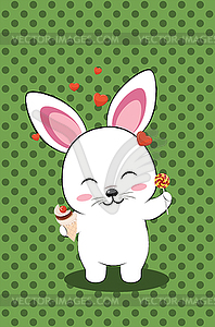 White bunny with heart card - color vector clipart