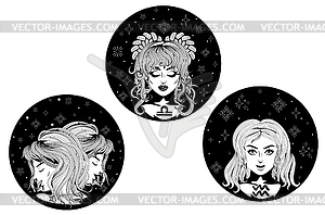 Air zodiac girls avatar set - vector image