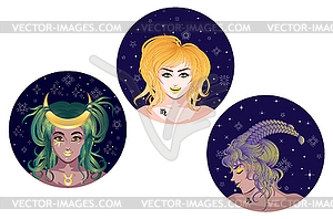 Earth zodiac girls avatar set - vector image