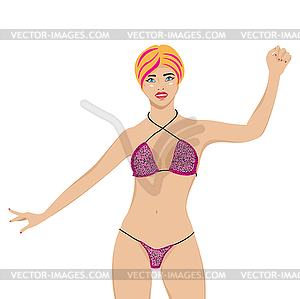 Blond girl in leopard bikini - vector clipart