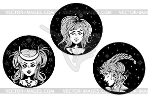 Earth zodiac girls avatar set - vector image