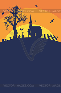 Church near spooky tree silhouette - vector clip art